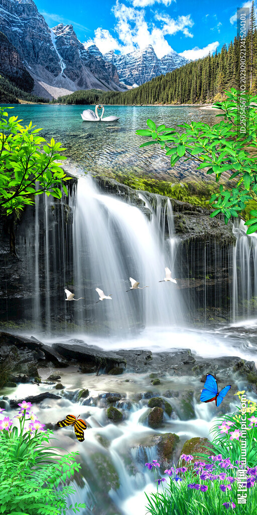 流水生財自然景物瀑布玄關(guān)
