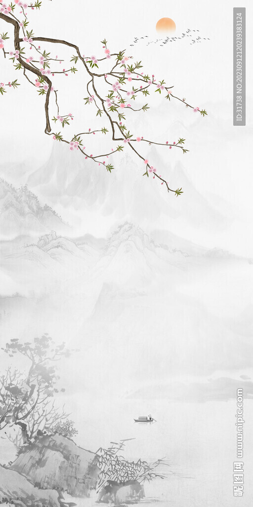 復(fù)式樓花鳥畫玄關(guān)圖壁畫
