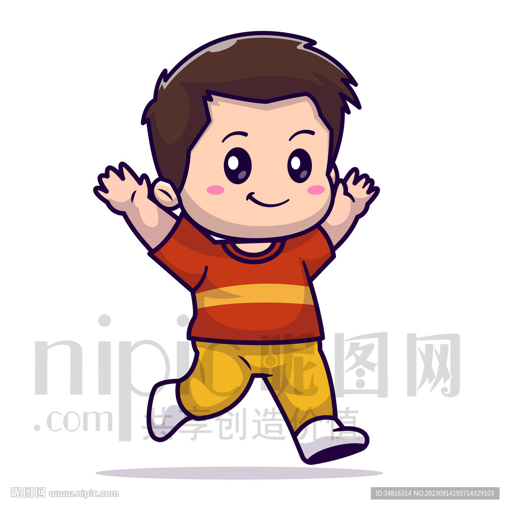 可愛卡通小男孩奔跑矢量素材
