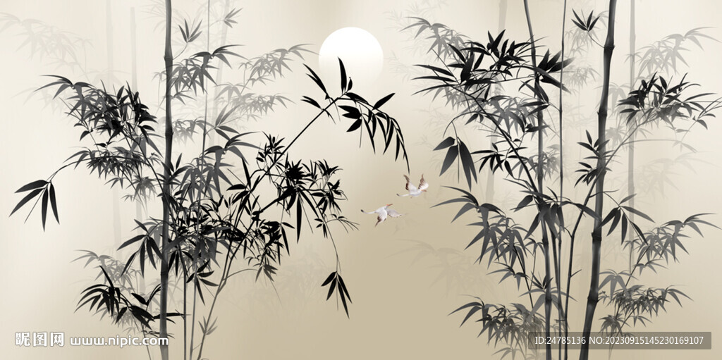 新中式竹林背景墻