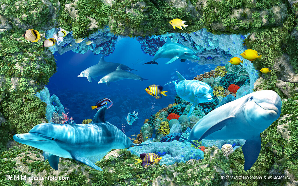 海底生物唯美3D背景墻