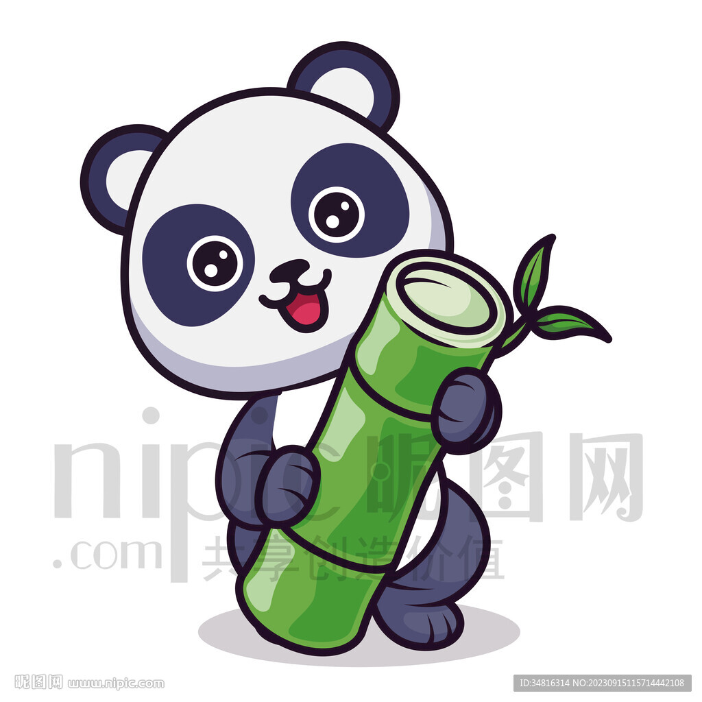 可爱卡通大熊猫玩竹子