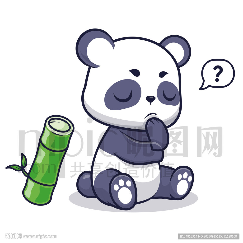 可爱卡通思考的大熊猫