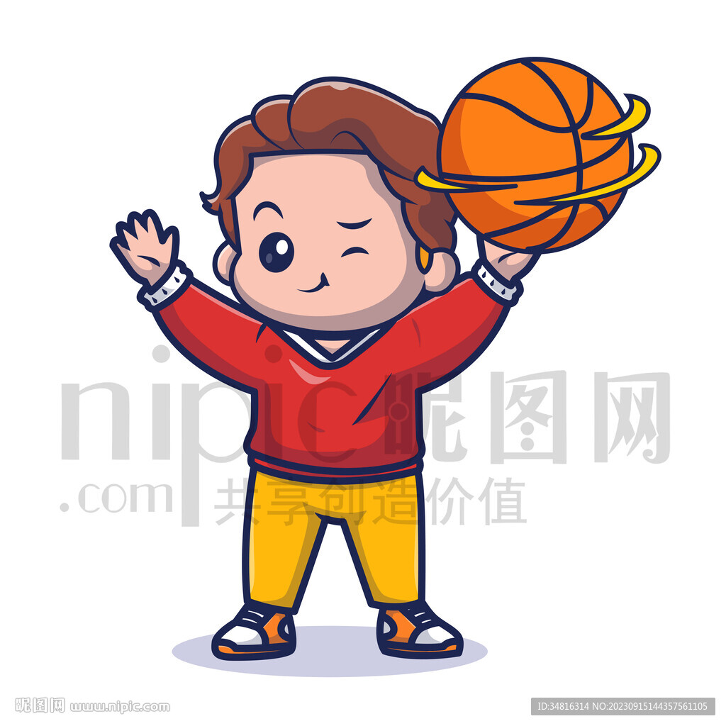 可爱卡通小男孩打篮球街球