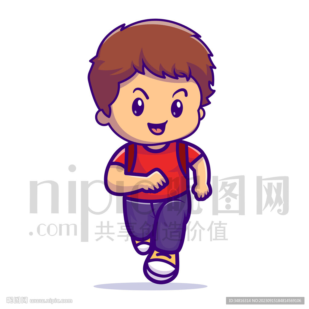 可愛卡通奔跑的小男孩