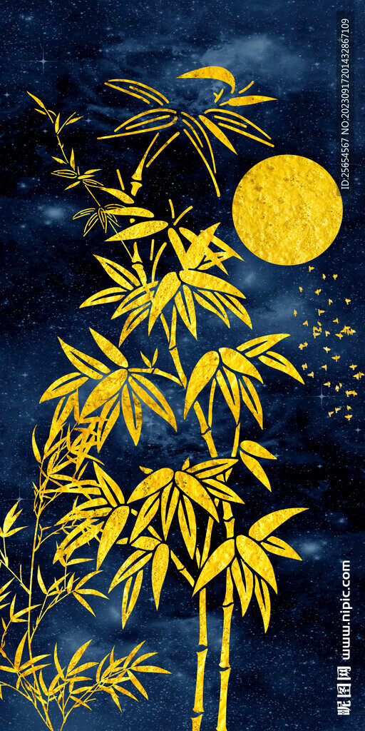 現(xiàn)代新中式金箔竹子玄關(guān)裝飾畫