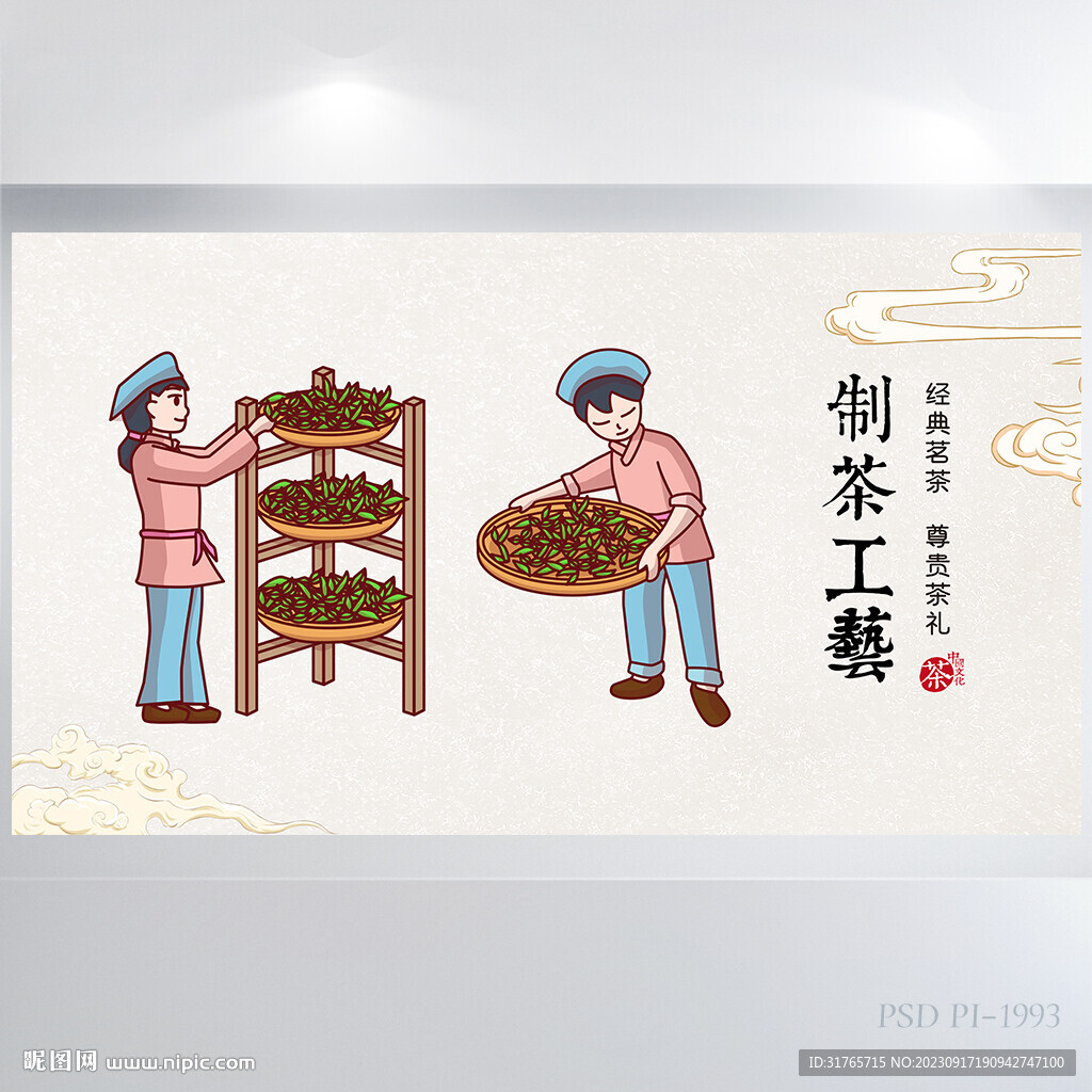 创意中国风制茶工艺背景展板海报