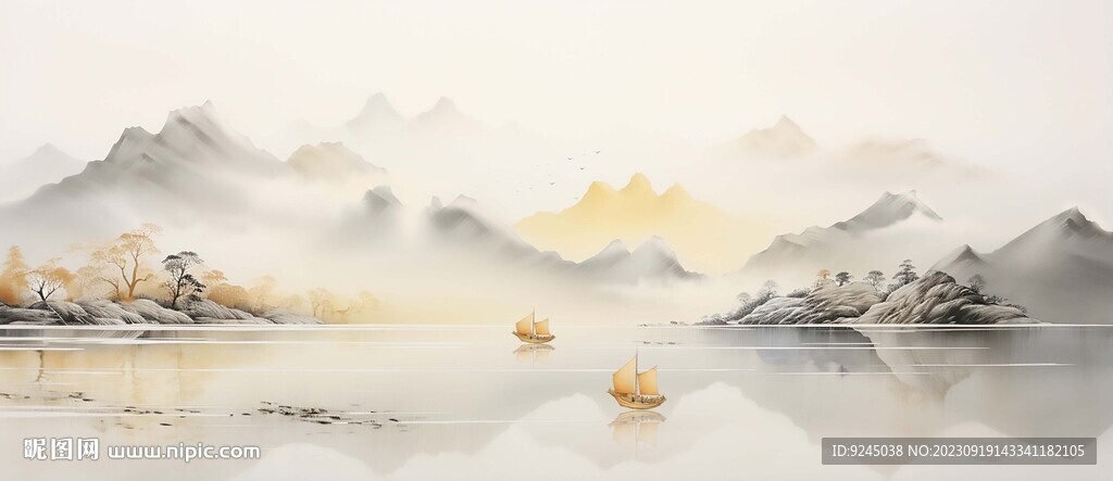 禪意水墨書法山水畫