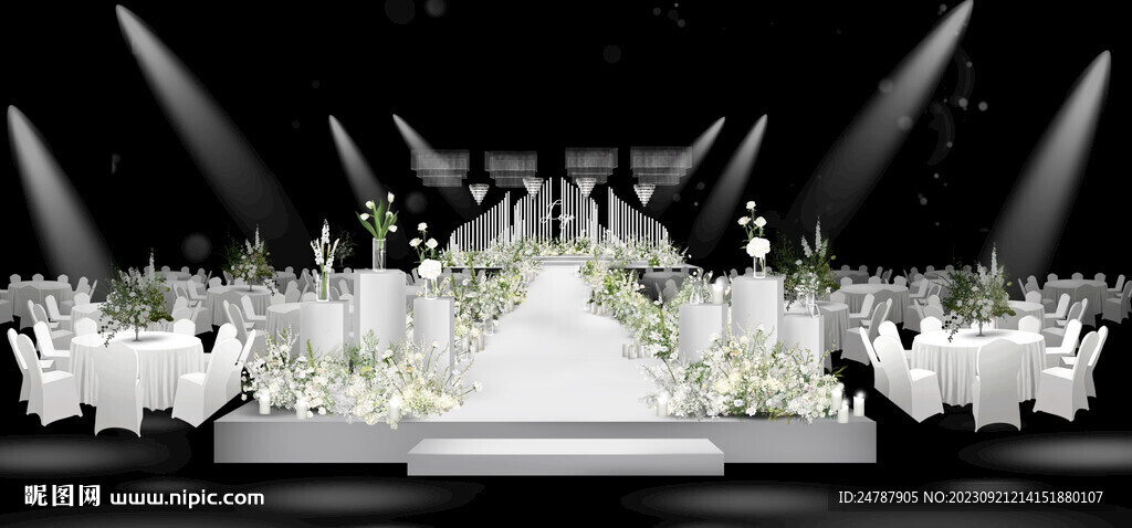 韩式白绿水晶立柱婚礼