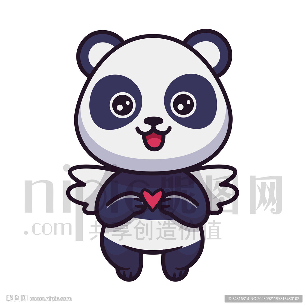 可愛(ài)卡通天使獻(xiàn)愛(ài)心的大熊貓