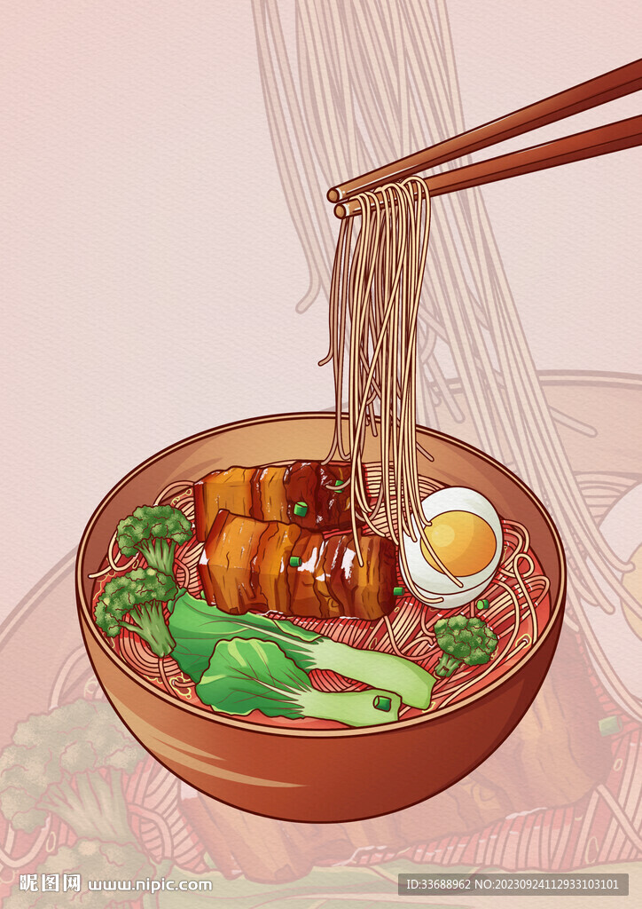 美食红烧肉麻辣面插画