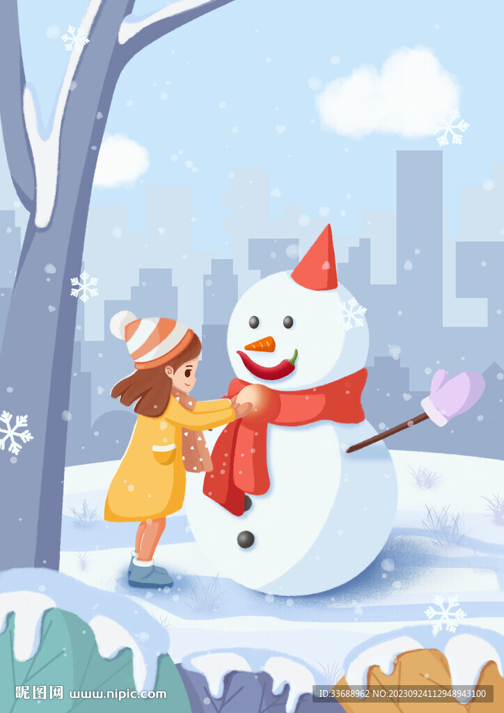 冬至堆雪人肌理喜慶插畫(huà)