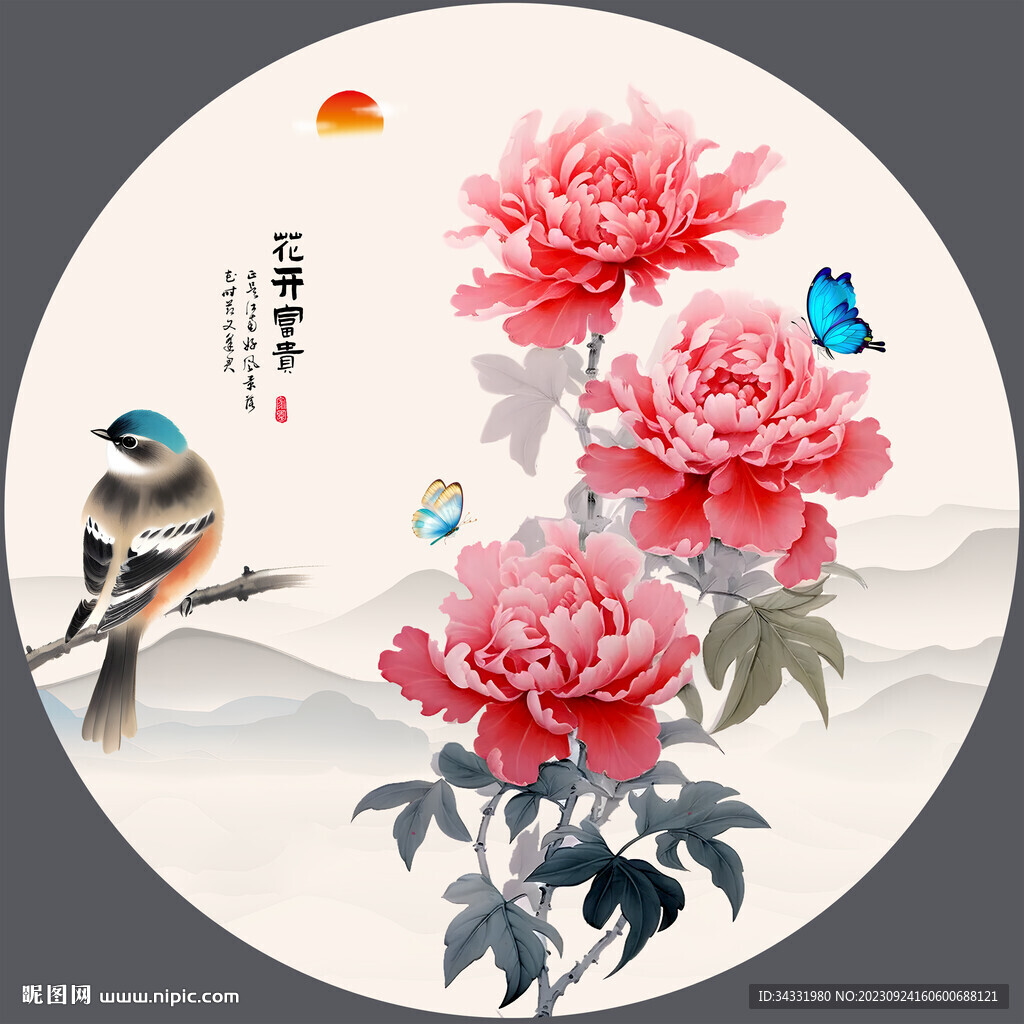 牡丹花鳥畫