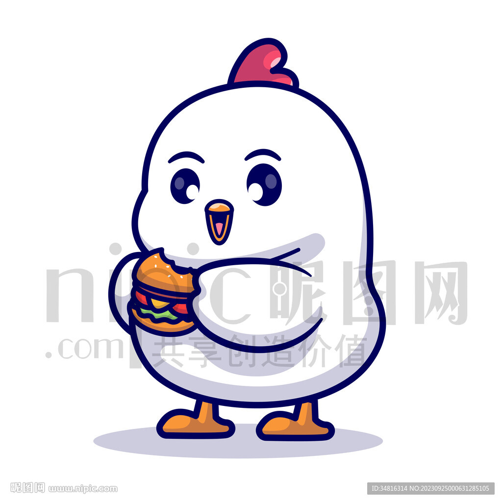 可爱卡通抱着汉堡的小鸡