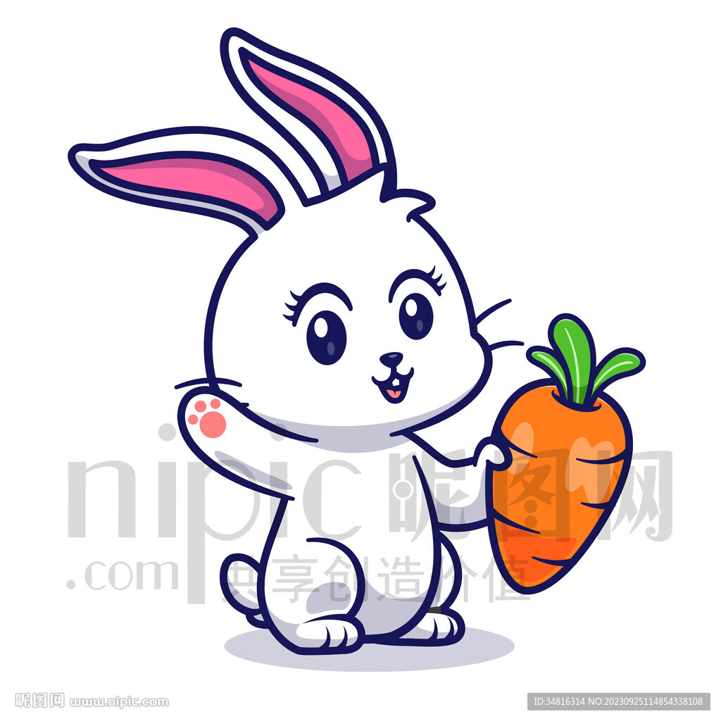 可爱卡通小白兔拿着红萝卜