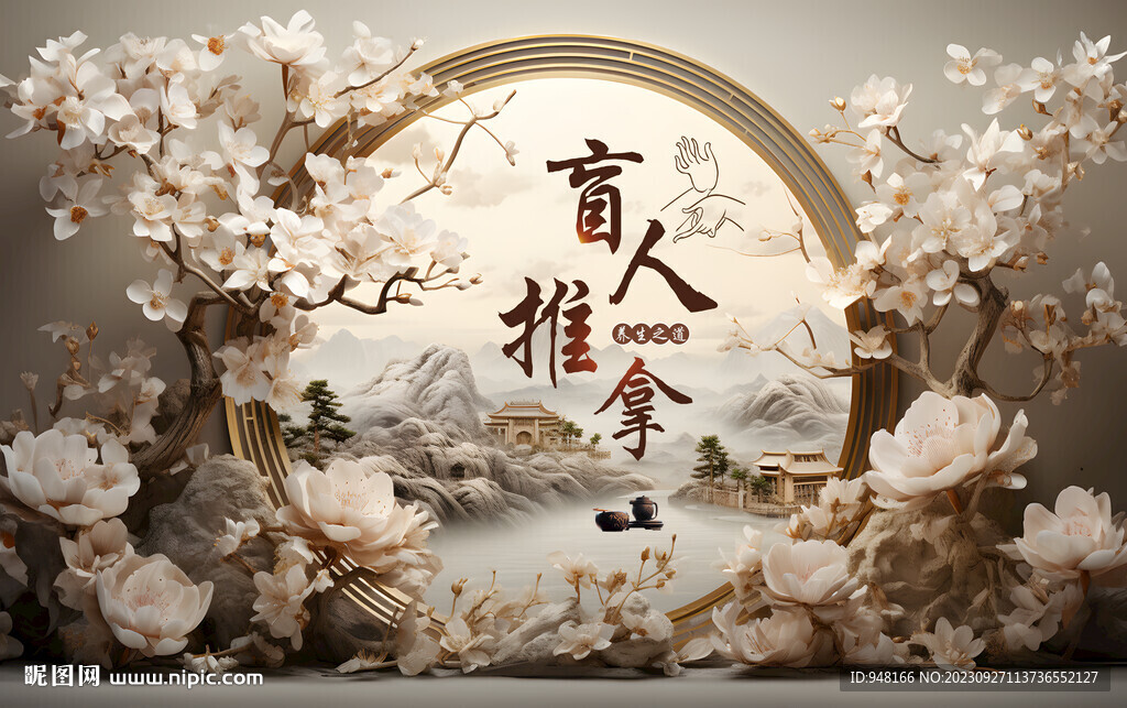 盲人推拿壁畫壁紙背景墻墻紙設(shè)計