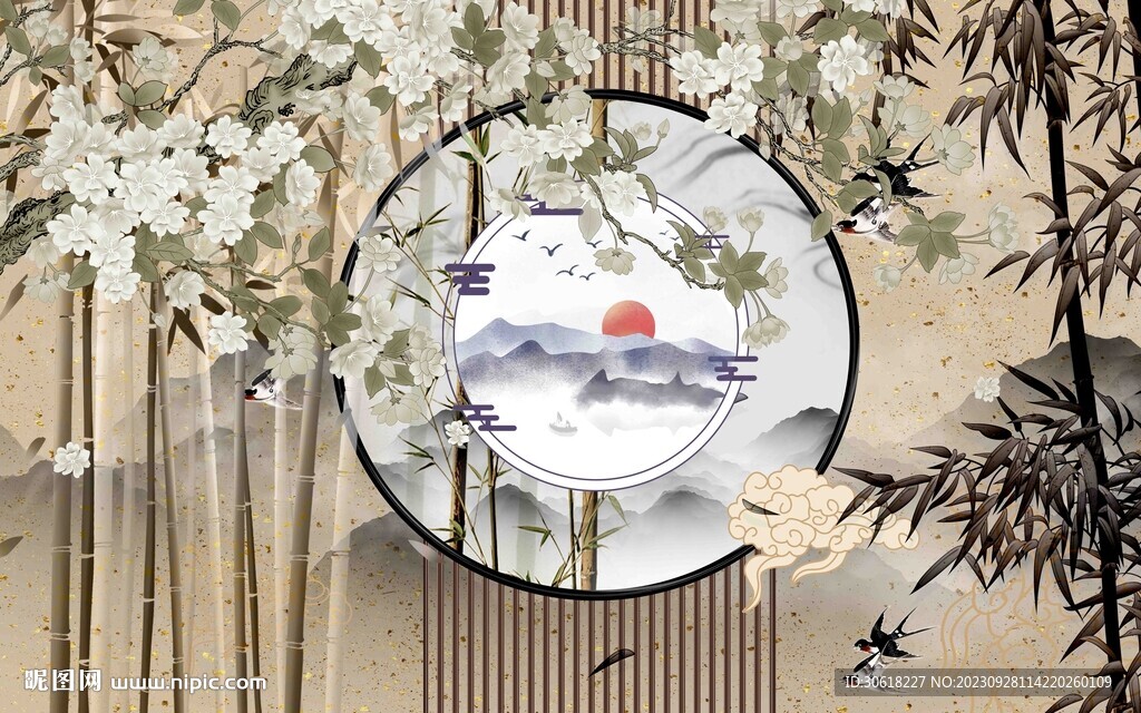 新中式背景墻  