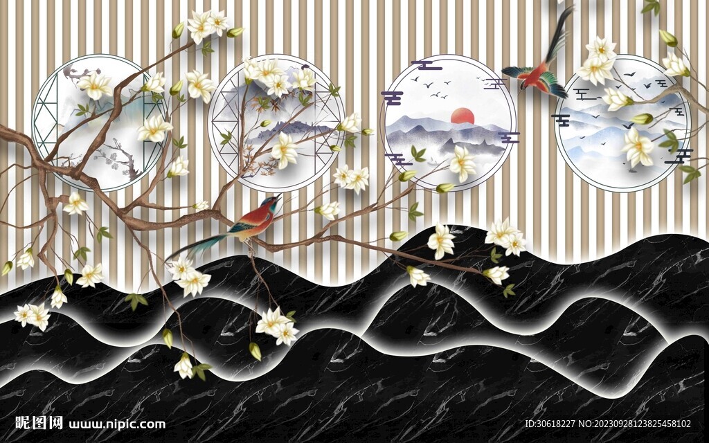 新中式背景墻  