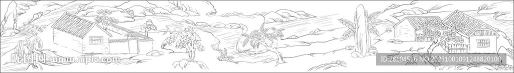 白描古建圖 