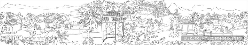 白描古建圖 