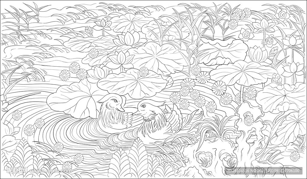 白描荷花