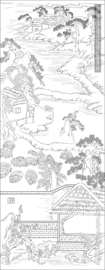 白描風景圖