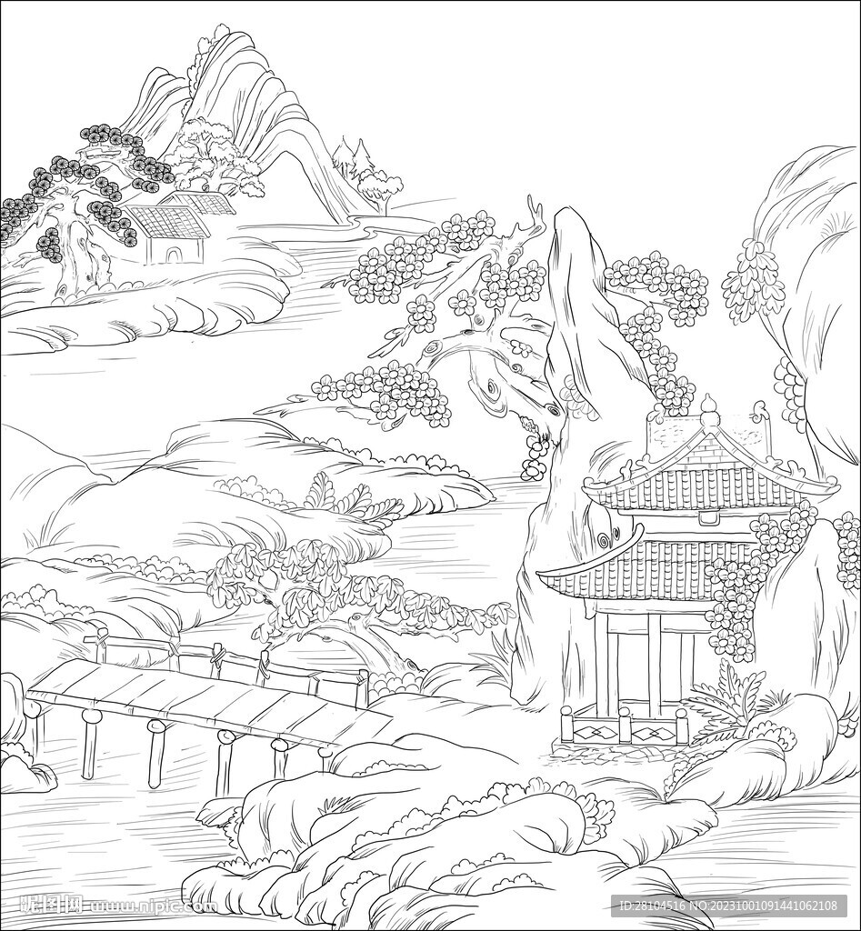 白描古建圖 
