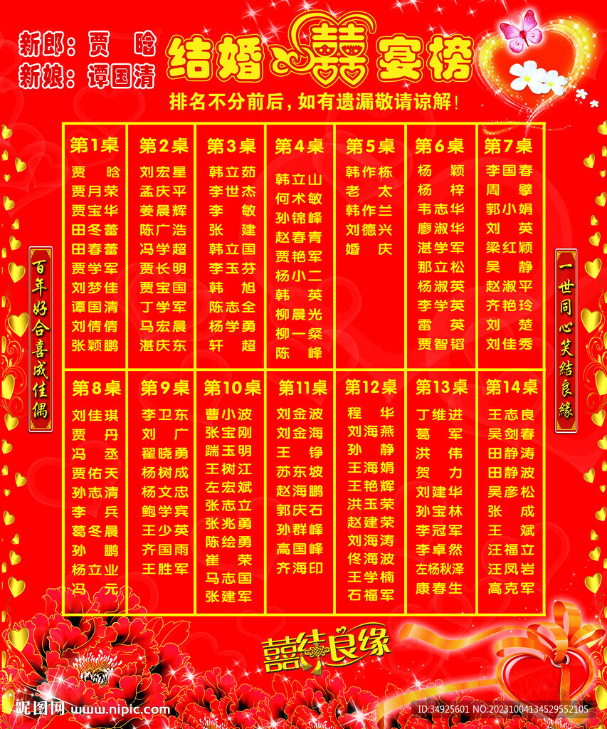 婚禮喜宴榜