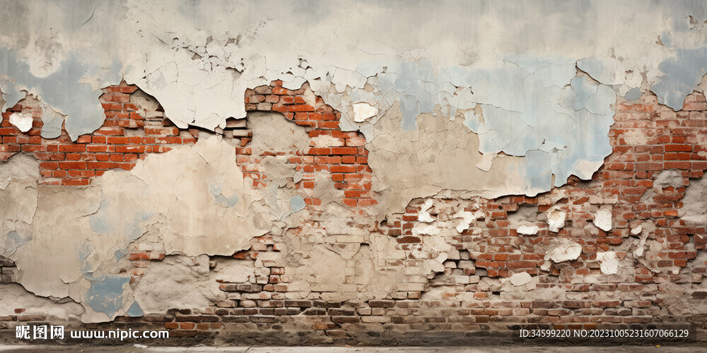 复古斑驳红砖水泥墙背景墙壁画