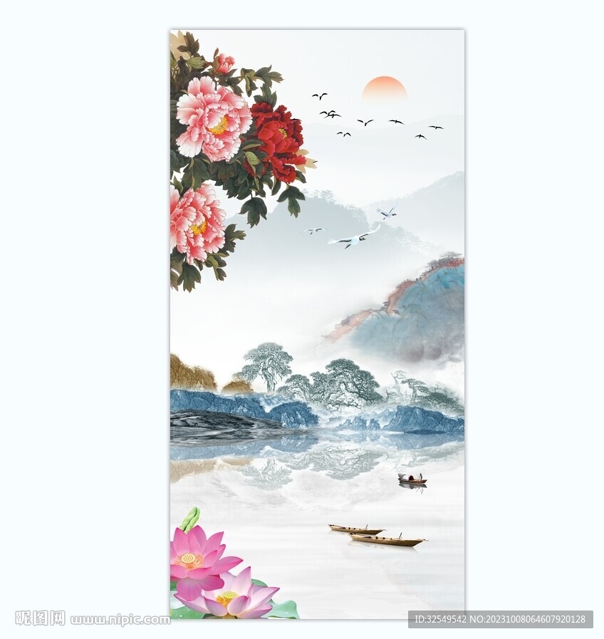 山水畫牡丹