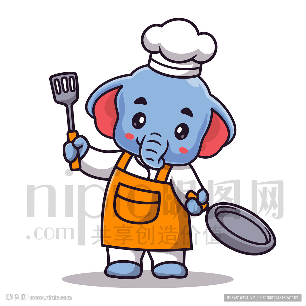 可爱卡通厨师大象