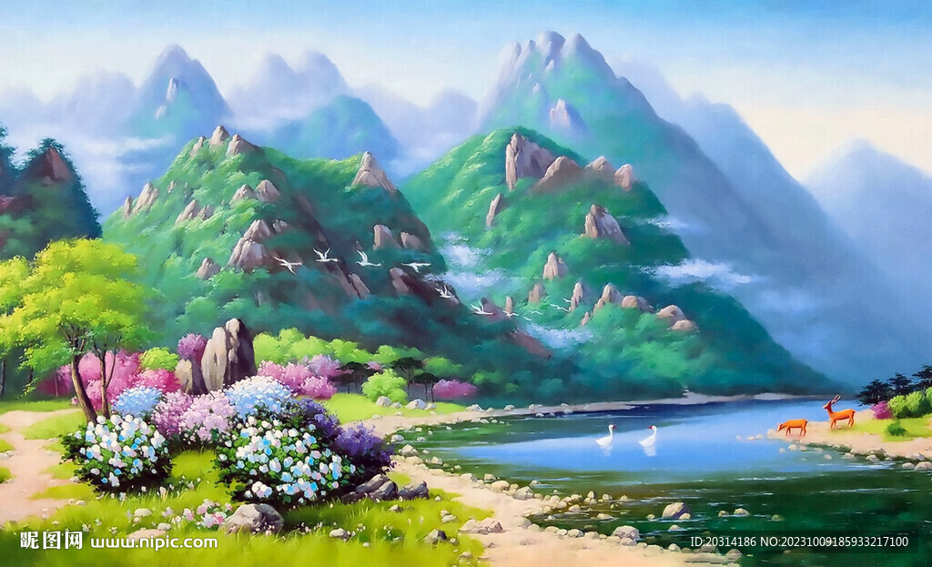 中式山水風(fēng)景油畫
