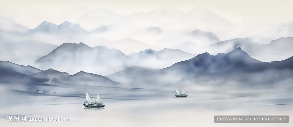 新中式水墨手绘山水画