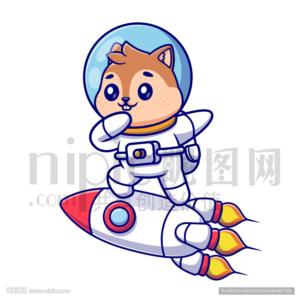 可爱卡通穿着宇航服的太空小松鼠