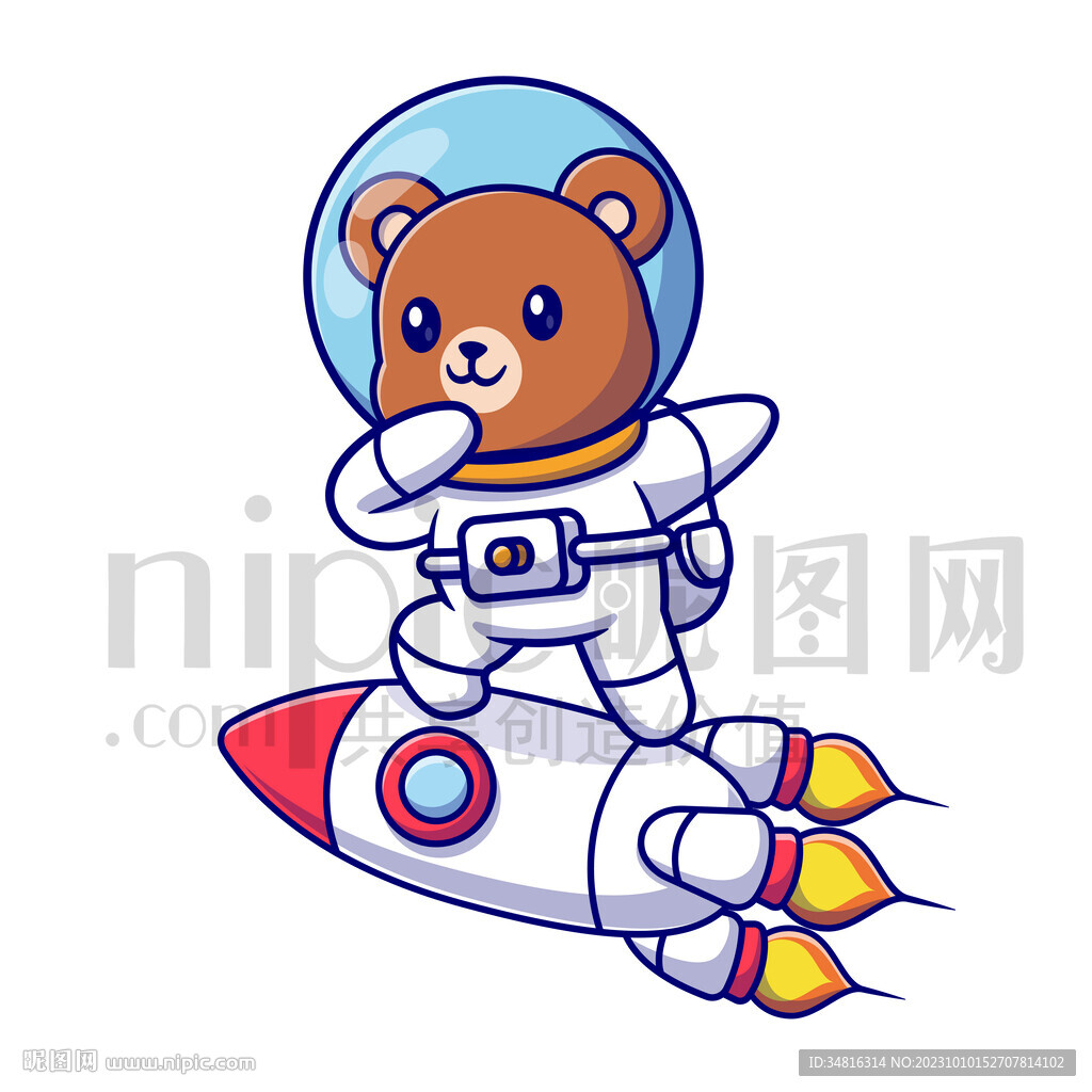 可爱卡通穿着宇航服的太空棕熊
