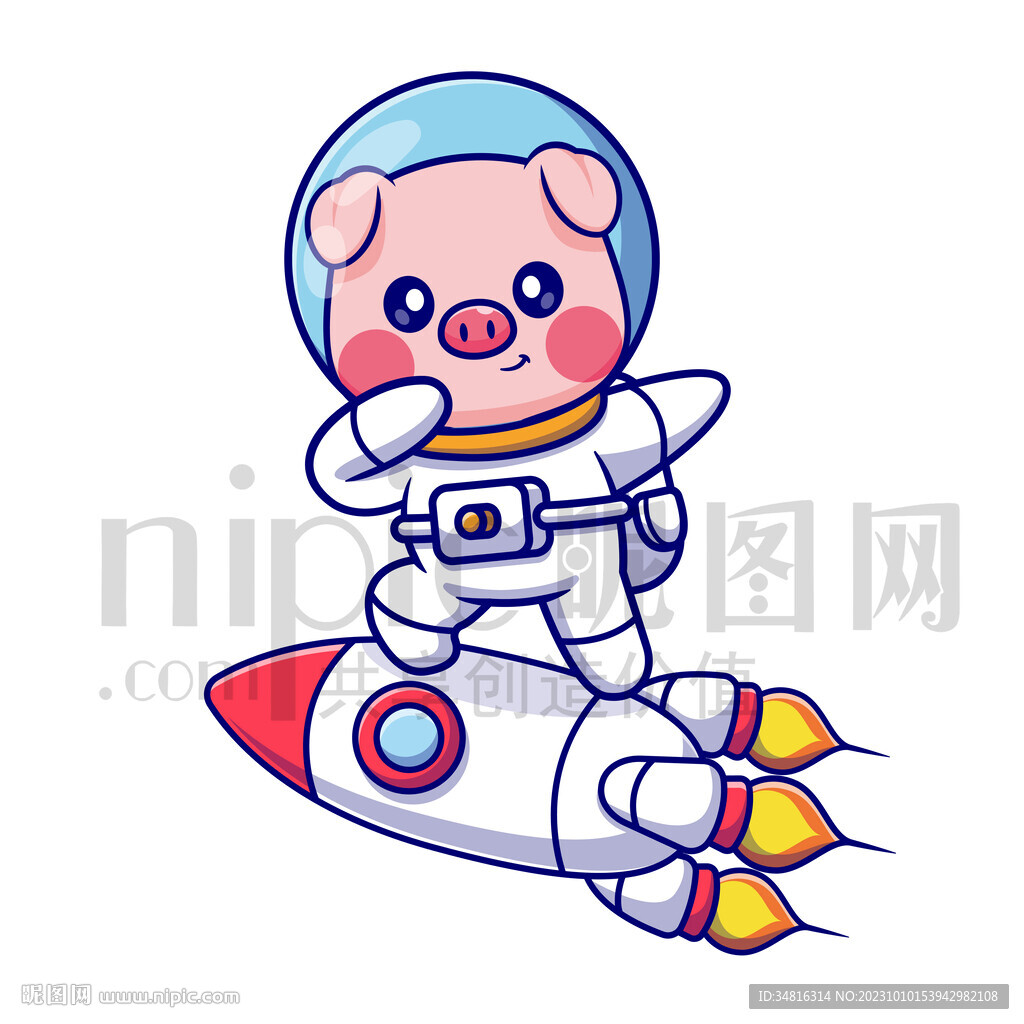 可爱卡通穿着宇航服的太空小猪
