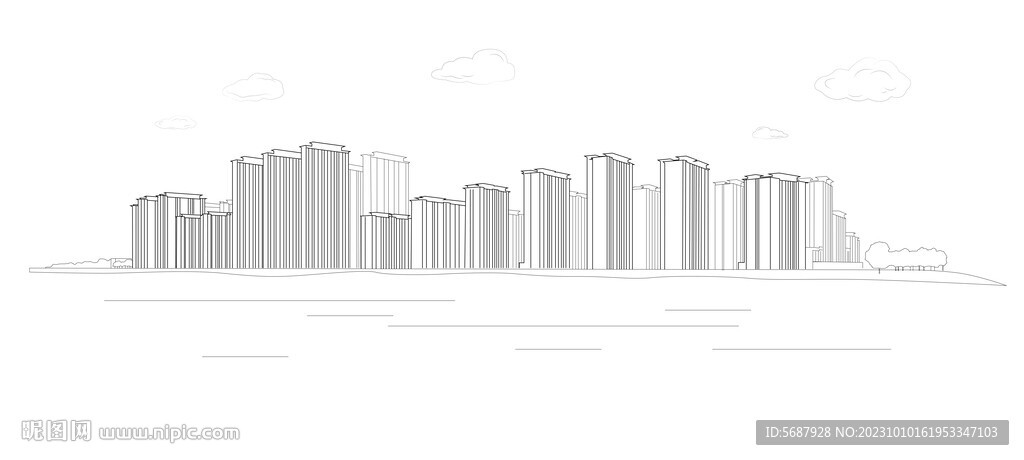 矢量线稿城市建筑房地产剪影