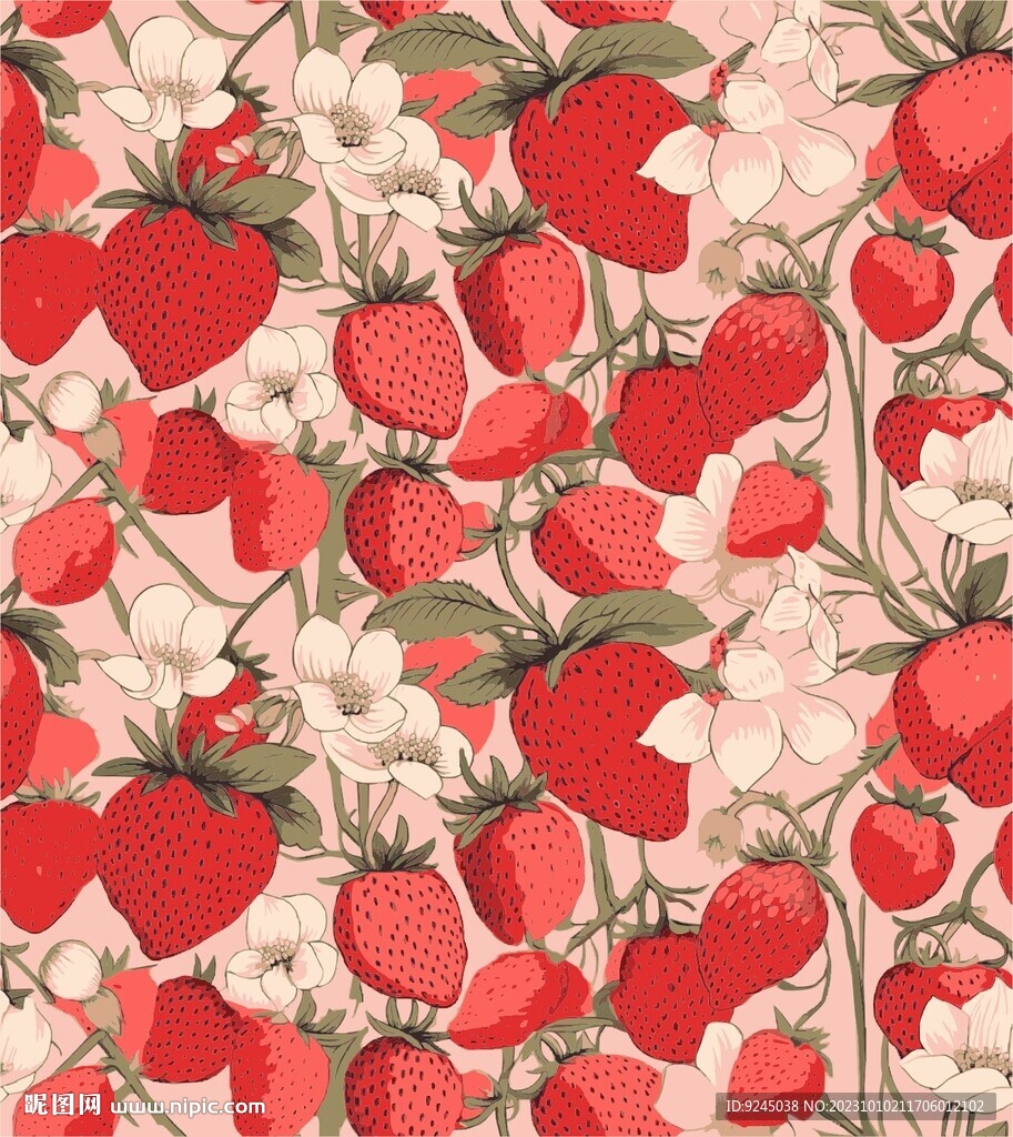 手绘草莓化妆品包装印花图案