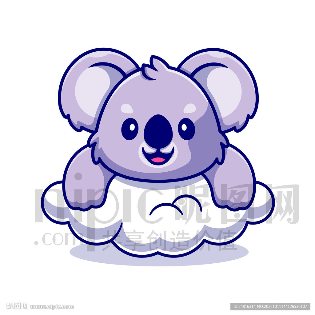 可爱卡通趴在云朵上的考拉熊
