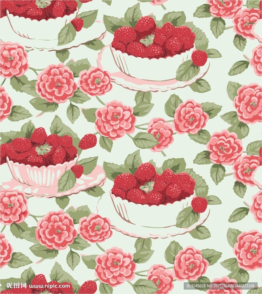 花纹浆果草莓背景图案