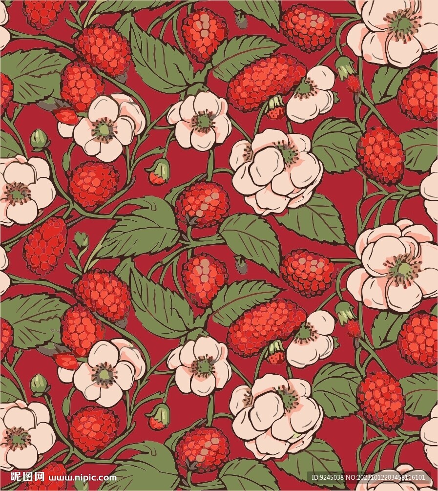 花纹浆果草莓背景图案