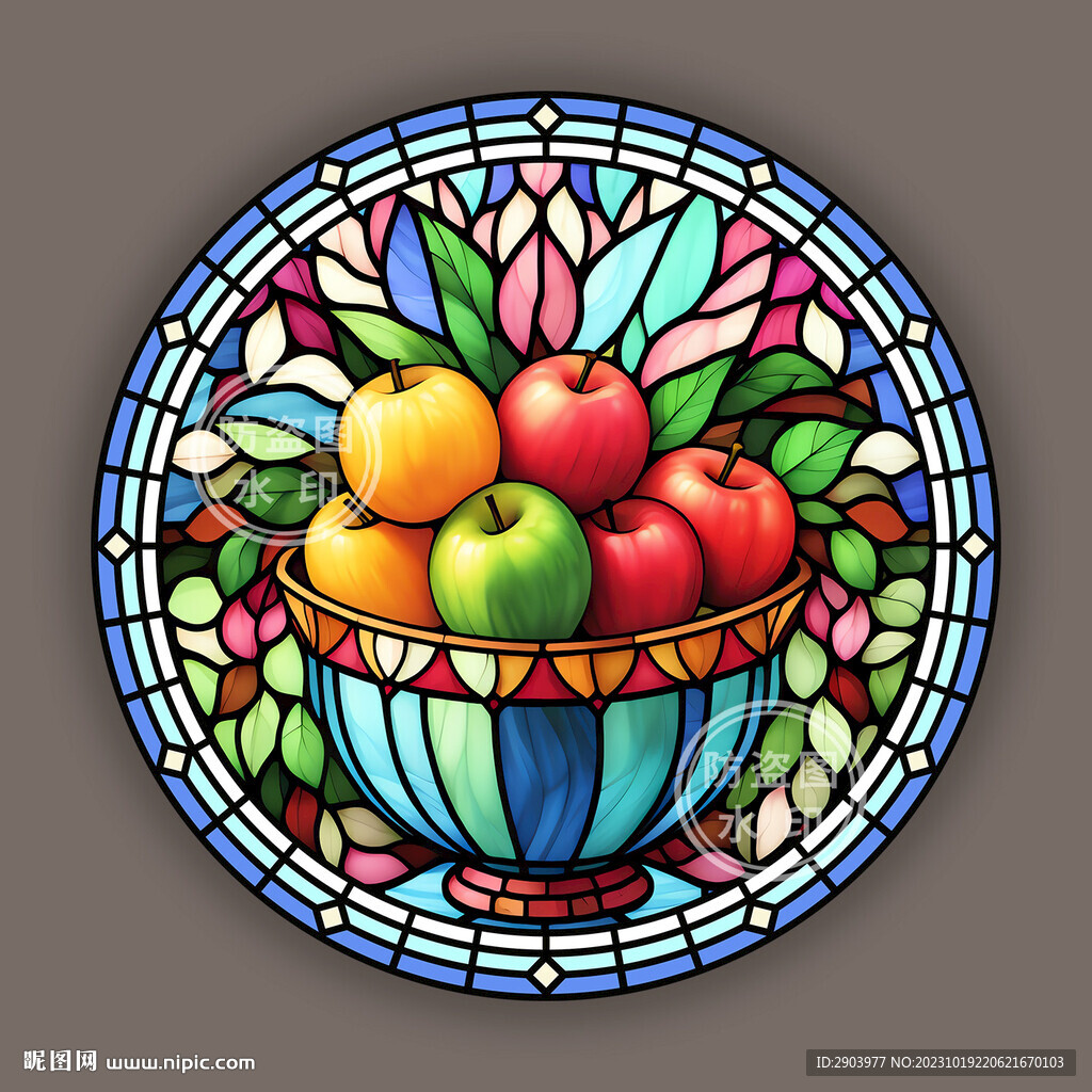 蒂凡尼彩绘餐厅主题水果玻璃图案