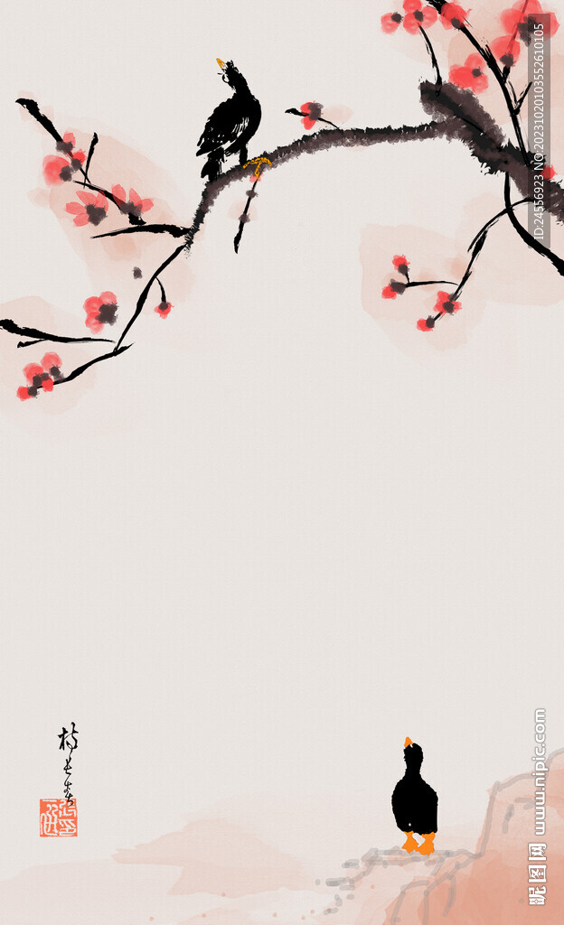 水墨花鳥裝飾畫