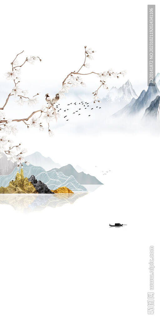 水墨山水復(fù)式玄關(guān)背景墻