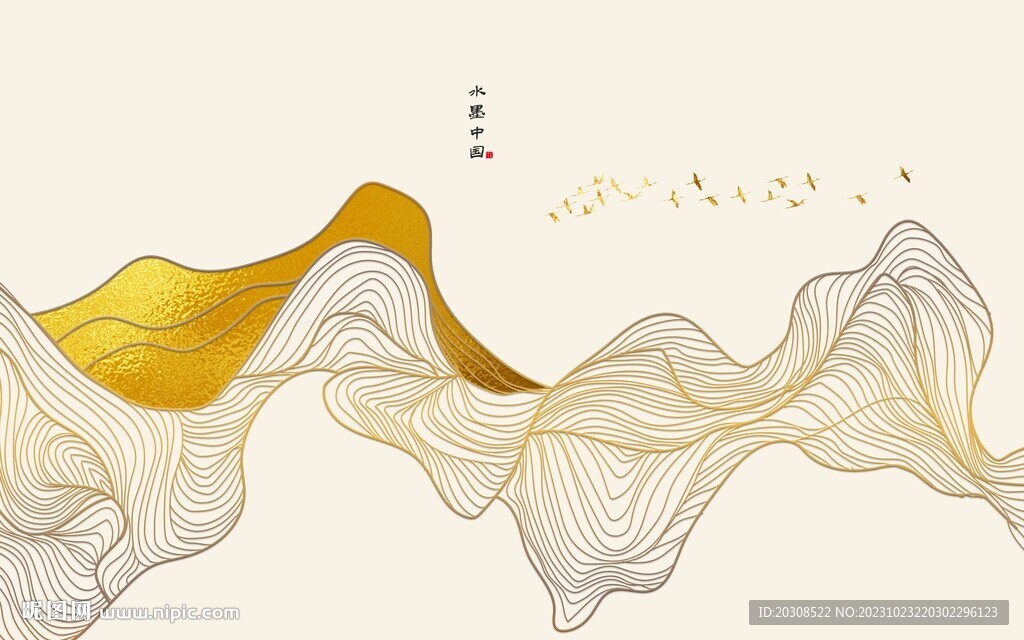 禪意線條高端壁畫背景墻