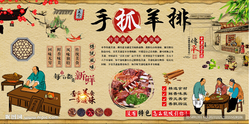 手抓羊排背景墻