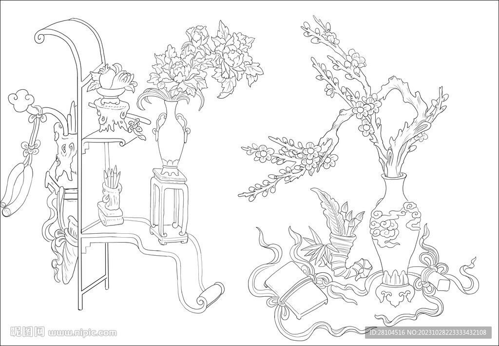 白描花瓶 