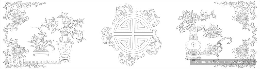 白描花瓶 