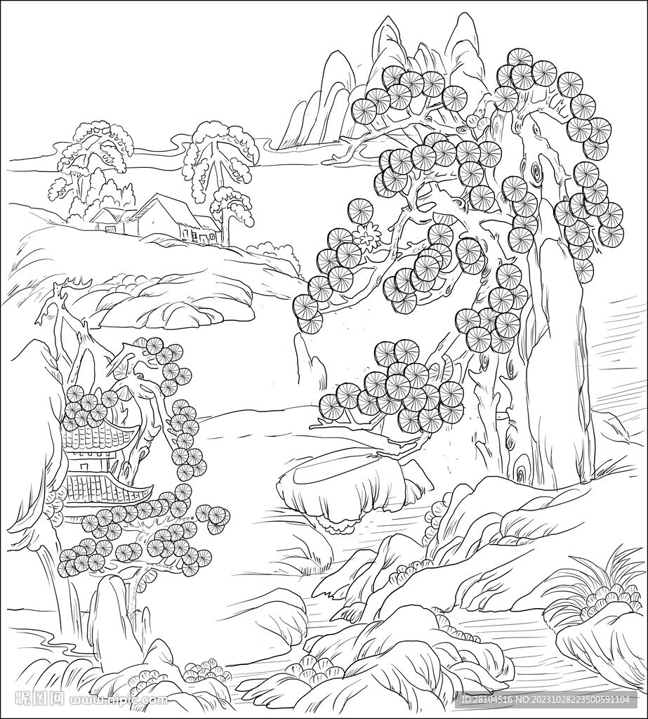 白描古建圖 