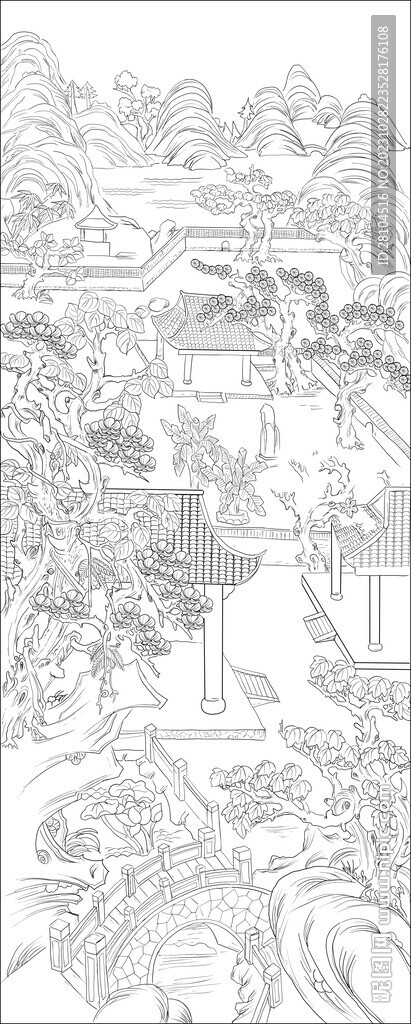 白描古建圖 